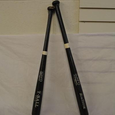 Set of 2 Wood RAWLINGS Tee Ball Bat + Big Stick 26"/28"