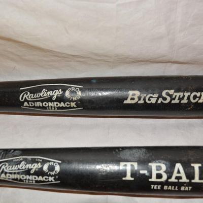 Set of 2 Wood RAWLINGS Tee Ball Bat + Big Stick 26"/28"
