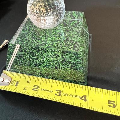 NIB Crystal Steuben Glass Gold Ball, Tee, Stand