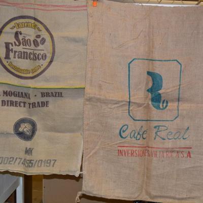 Lot of 2 Vintage Burlap Coffee Bean Sacks