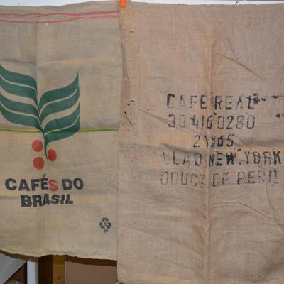 Lot of 2 Vintage Burlap Coffee Bean Sacks