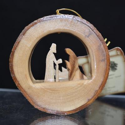 Small Hanging Olive Wood Nativity Bethlehem 3"X3"