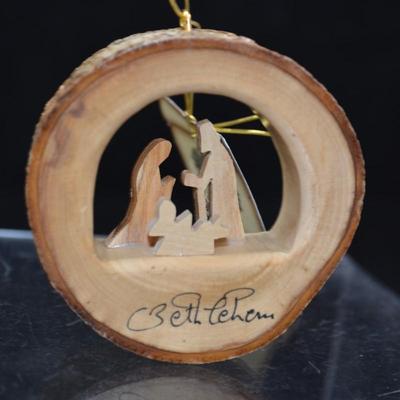 Small Hanging Olive Wood Nativity Bethlehem 3"X3"