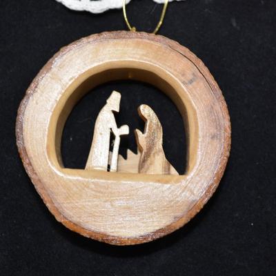 Small Hanging Olive Wood Nativity Bethlehem 3"X3"