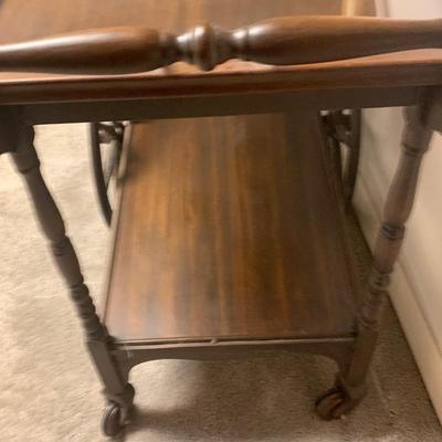 Wood Tea Cart w/ Glass Serving Tray