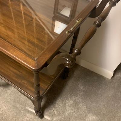 Wood Tea Cart w/ Glass Serving Tray