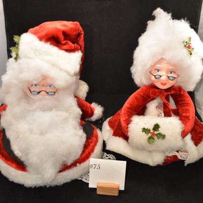 Hand Made Newspaper Santa Claus & Mrs. Claus 16"X10"