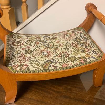 Vintage Needlepoint Footstool Maple Frame