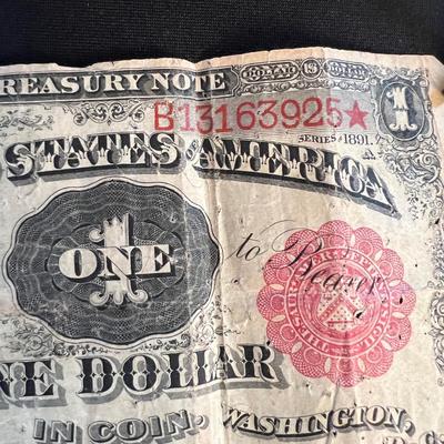RARE 1891 $1 "STANTON" Treasury Note Red Seal Edwin M. Stanton, Secretary of War Lincoln Years