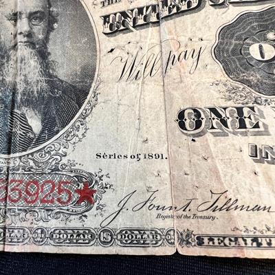 RARE 1891 $1 "STANTON" Treasury Note Red Seal Edwin M. Stanton, Secretary of War Lincoln Years