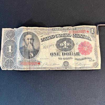 RARE 1891 $1 "STANTON" Treasury Note Red Seal Edwin M. Stanton, Secretary of War Lincoln Years
