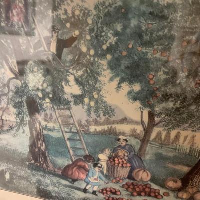 Homestead In Fall - Currier & Ives Framed Vintage Print
