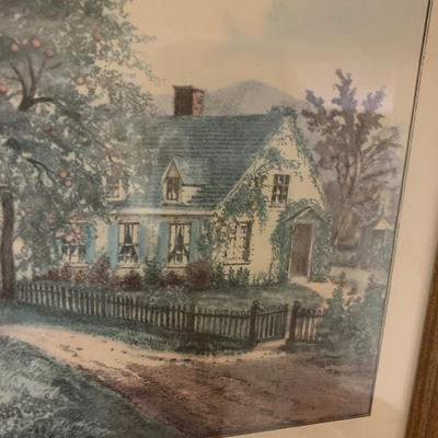 Homestead In Fall - Currier & Ives Framed Vintage Print