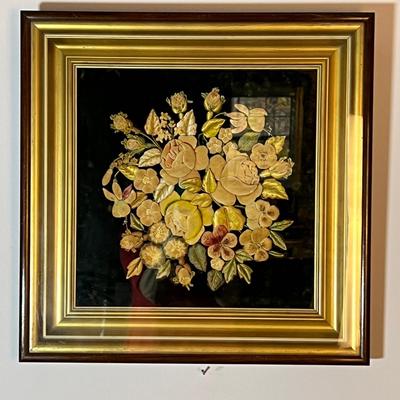 Vintage Velvet Framed Floral Art - Woodward & Lothrop