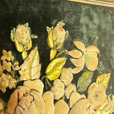 Vintage Velvet Framed Floral Art - Woodward & Lothrop
