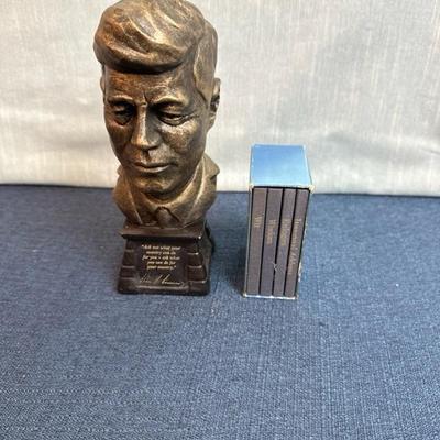 Lot 51, JFK resin bust 8 1/2 inches tall and JFK mini books 
