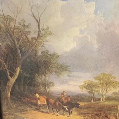 Antique Picture Frame - With Country Scene Print