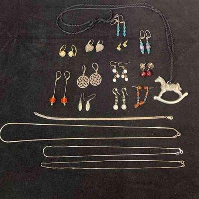 .925 Sterling Necklaces And Bracelet, Danforth Pewter Rocking Horse Pendant And More