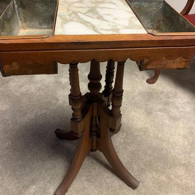 Eastlake Marble Top Copper Lined Antique Table