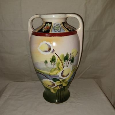 Miyako Nippon Hand Painted Gold Gilded 12" Vase Landscape Scene circa 1890