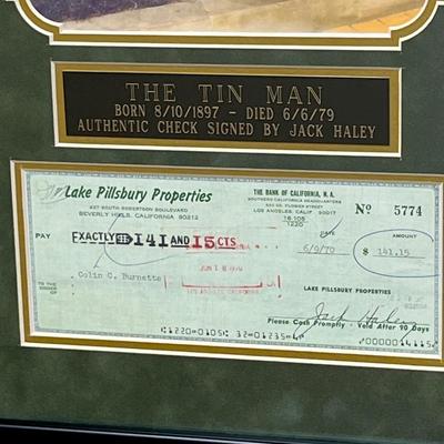 THE WIZARD OF OZ ~ The Tin Man â€œJack Haleyâ€ ~ Signed Check With Photo Framed