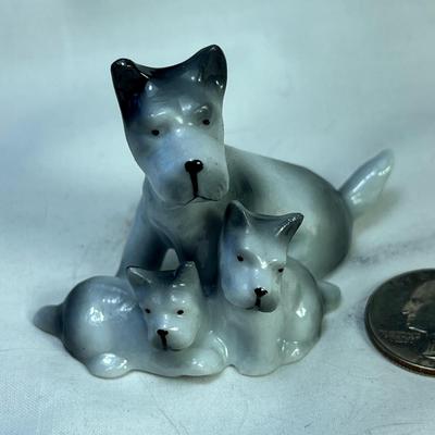 PORCELAIN TERRIER DOG WITH 2 PUPS FIGURINE MADE IN GERMANY