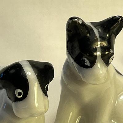 SET OF 3 BLACK & WHITE CERAMIC DOG FIGURINES MADE IN JAPAN