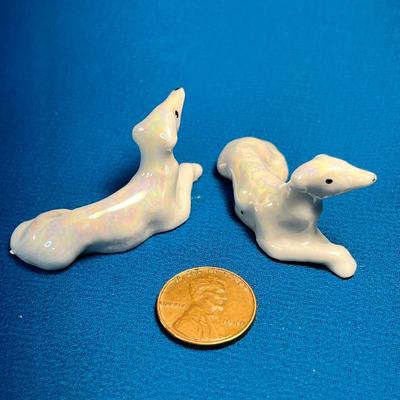 PAIR OF PORCELAIN RECLINING DOG FIGURINES  MADE IN JAPAN
