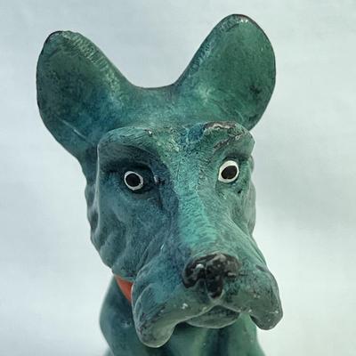 PAINTED CAST METAL DOG FIGURINE