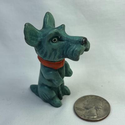 PAINTED CAST METAL DOG FIGURINE