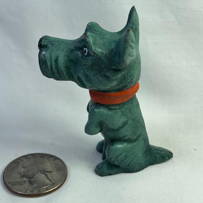 PAINTED CAST METAL DOG FIGURINE