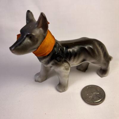 CERAMIC SHEPHERD DOG FIGURINE  w/ RIBBON AROUND NECK MADE IN JAPAN