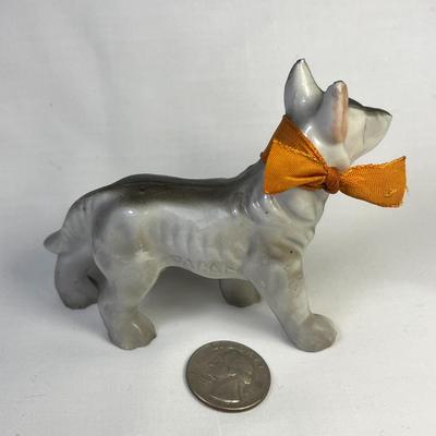CERAMIC SHEPHERD DOG FIGURINE  w/ RIBBON AROUND NECK MADE IN JAPAN