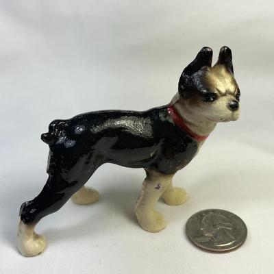 PAINTED CAST METAL DOG FIGURINE BLACK AND WHITE