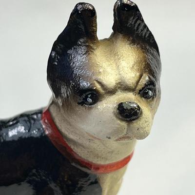 PAINTED CAST METAL DOG FIGURINE BLACK AND WHITE