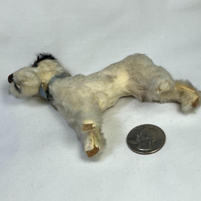 VINTAGE FAUX FUR DOG FIGURINE WITH RIBBON COLLAR