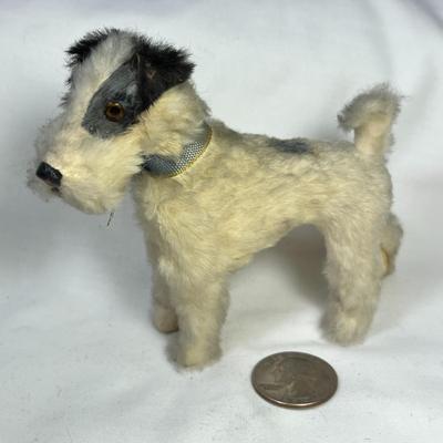 VINTAGE FAUX FUR DOG FIGURINE WITH RIBBON COLLAR