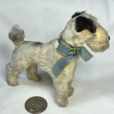 VINTAGE FAUX FUR DOG FIGURINE WITH RIBBON COLLAR