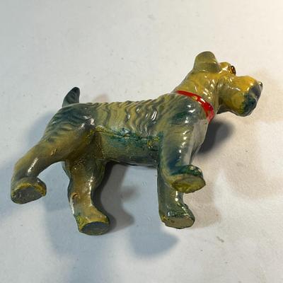 VINTAGE DOG FIGURINE WITH GLASS BEAD EYES