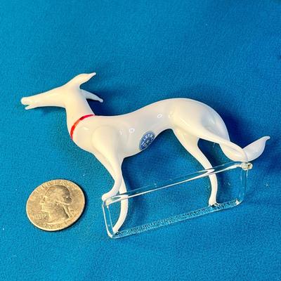 BLOWN GLASS GREYHOUND DOG FIGURINE ON CRYSTAL STAND