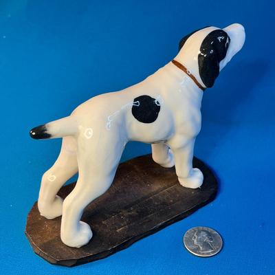 CERAMIC STANDING BLACK & WHITE DOG FIGURINE ON STAND MADE IN JAPAN