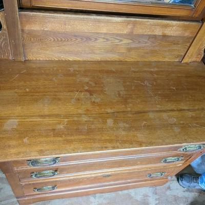 Vintage Solid Oak Dresser and Mirror