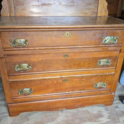 Vintage Solid Oak Dresser and Mirror