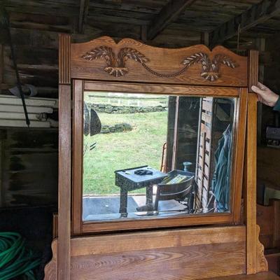 Vintage Solid Oak Dresser and Mirror