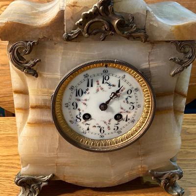 LOT 134J: French Mantle Clock: Japy Freres Movement, Marble Body, Porcelain Face
