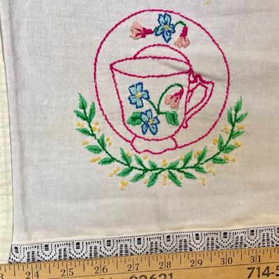 2 Vintage Flour Sack Embroidered Tea Towels
