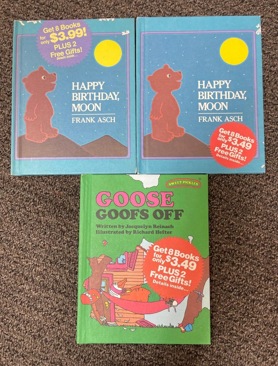 3 small hardback Storybooks happy birthday Moon and Goose Goofs 'Off
