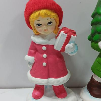 Vintage UOGC Marked girl with present and boy with tree