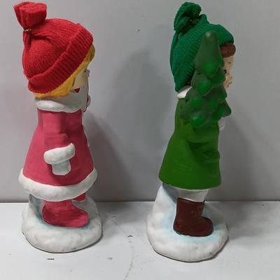 Vintage UOGC Marked girl with present and boy with tree