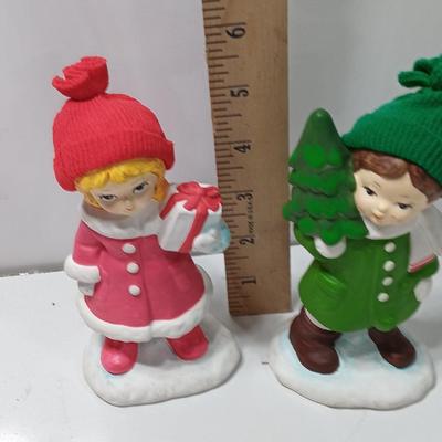 Vintage UOGC Marked girl with present and boy with tree